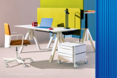 Стол со звукопоглощающей панелью PEDRALI Adj Desk - Compact сталь, алюминий, компакт-ламинат HPL, ткань белый, синий Фото 9