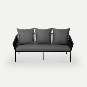 Диван трехместный плетеный с подушками ReeHouse Patio алюминий, искусственный ротанг, олефин черный, черный металлик, серый Фото 9