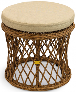 Пуф плетеный с подушкой ReeHouse Nova алюминий, искусственный ротанг, олефин дуб, бежевый Фото 1