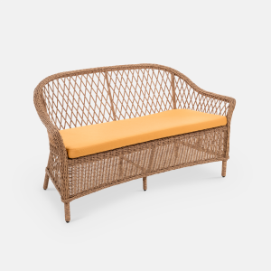 Диван двухместный плетеный с подушкой ReeHouse Nova алюминий, искусственный ротанг, олефин грецкий орех, оранжевый Фото 5