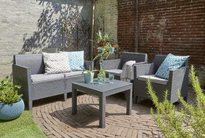 Комплект пластиковой мебели Keter Orlando set with small  table пластик с имитацией плетения графит, серый Фото 2