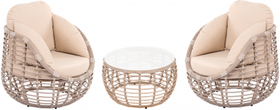 Комплект плетеной мебели ReeHouse Lotus алюминий, искусственный ротанг, олефин, стекло ирбис, бежевый, белый сатин Фото 1