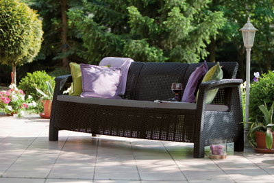 Диван пластиковый Keter Corfu Love Seat Max пластик с имитацией плетения графит Фото 5