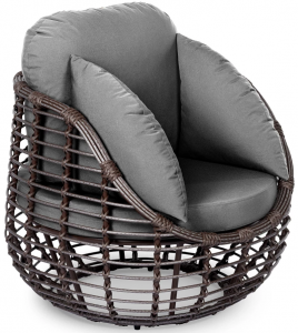 Кресло плетеное с подушками ReeHouse Lotus алюминий, искусственный ротанг, олефин шоколад металлик, серый Фото 1