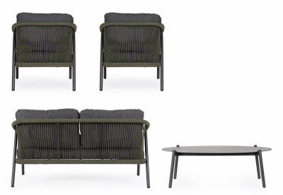 Комплект металлической лаунж мебели Garden Relax Miravet алюминий, роуп, ткань, натуральный камень антрацит, зеленый, светлый Фото 7