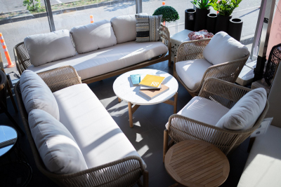 Диван деревянный плетеный двухместный Tagliamento Talara акация, роуп, олефин бежевый, лен Фото 4