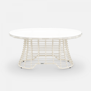 Стол плетеный обеденный ReeHouse Lotus алюминий, искусственный ротанг, стекло доминикана, белый сатин Фото 6