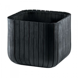 Кашпо пластиковое Keter Cube Planter M пластик с имитацией плетения антрацит Фото 1