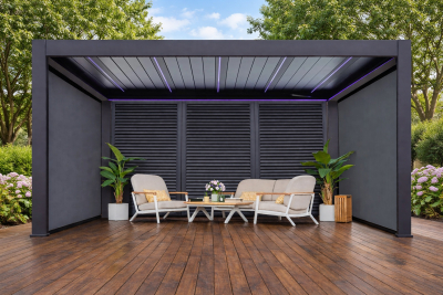 Пергола биоклиматическая моторизованная 3х4 м Tagliamento Pergola 150 Series алюминий, текстилен темно-серый Фото 1