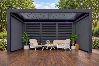 Пергола биоклиматическая моторизованная 3х4 м Tagliamento Pergola 150 Series алюминий, текстилен темно-серый Фото 6