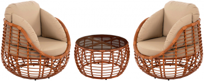 Комплект плетеной мебели ReeHouse Lotus алюминий, искусственный ротанг, олефин, стекло африканский закат, капучино, бронза Фото 1