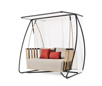 Качели металлические Ethimo Swing алюминий, тик, акрил белый, натуральный, серый Фото 2
