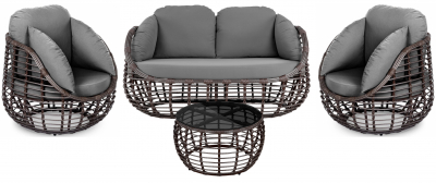 Комплект плетеной мебели ReeHouse Lotus алюминий, искусственный ротанг, олефин, стекло шоколад металлик, серый, графит Фото 1