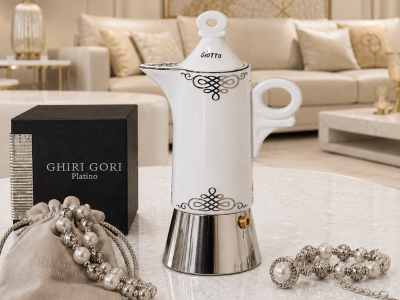 Кофеварка гейзерная Ancap Espressina Classic фарфор деколь Ghiri Gori Platino Фото 1