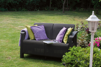 Диван пластиковый Keter Corfu Love Seat пластик с имитацией плетения графит Фото 5