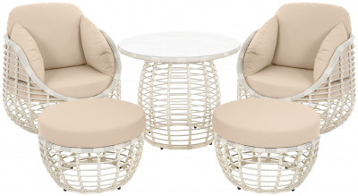 Комплект плетеной мебели ReeHouse Lotus алюминий, искусственный ротанг, олефин, стекло доминикана, бежевый, белый сатин Фото 1