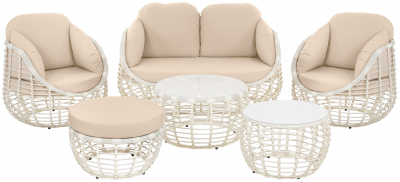 Комплект плетеной мебели ReeHouse Lotus алюминий, искусственный ротанг, олефин, стекло доминикана, бежевый, белый сатин Фото 1
