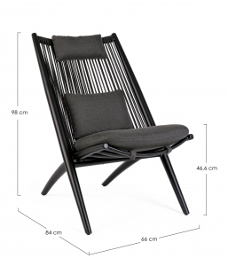 Лаунж-стул плетеный с подушками Garden Relax Aloha алюминий, роуп, полиэстер черный, темно-серый Фото 2