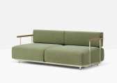 Диван двухместный с подлокотниками PEDRALI Arki-Sofa Plus алюминий, сталь, тик, ткань бежевый, зеленый Фото 4