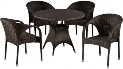 Комплект плетеной мебели Afina T190AD/Y290B-W52 Brown 4Pcs искусственный ротанг, сталь коричневый Фото 1