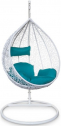 Кресло плетеное подвесное KVIMOL КМ-0031 сталь, искусственный ротанг белый, бирюзовый Фото 1