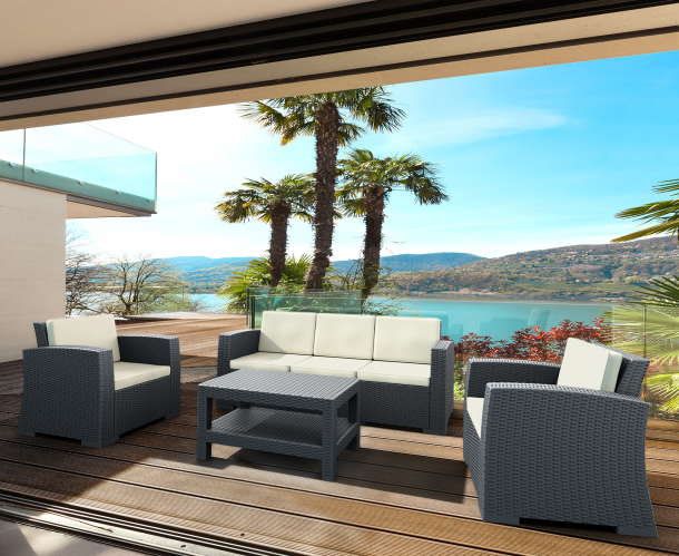 Диван пластиковый плетеный трехместный с подушками Monaco Lounge XL
