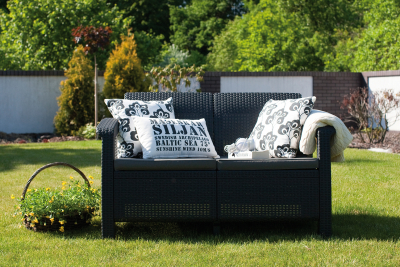 Диван пластиковый Keter Corfu Love Seat пластик с имитацией плетения графит Фото 3
