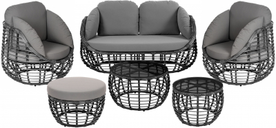 Комплект плетеной мебели ReeHouse Lotus алюминий, искусственный ротанг, олефин, стекло черный металлик, серый, графит Фото 1