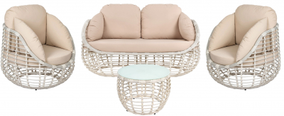Комплект плетеной мебели ReeHouse Lotus алюминий, искусственный ротанг, олефин, стекло доминикана, бежевый, белый сатин Фото 1