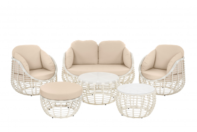 Пуф плетеный с подушкой ReeHouse Lotus алюминий, искусственный ротанг, олефин доминикана, бежевый Фото 9