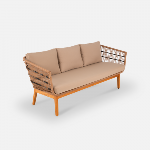 Диван трехместный плетеный с подушками ReeHouse Letto алюминий, ясень, искусственный ротанг, олефин американский орех, капучино Фото 8