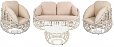 Комплект плетеной мебели ReeHouse Lotus алюминий, искусственный ротанг, олефин, стекло доминикана, бежевый, белый сатин Фото 1