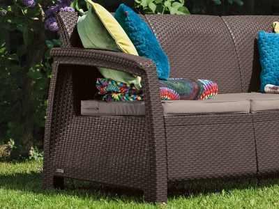 Диван пластиковый Keter Corfu Love Seat Max пластик с имитацией плетения коричневый Фото 2