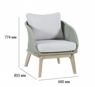 Кресло деревянное с подушками Tagliamento Madrague акация, роуп, олефин светлый тик, бежевый Фото 2