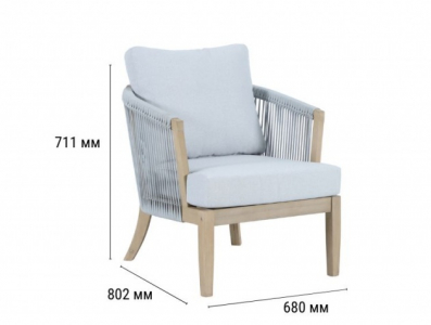 Кресло деревянное с подушками Tagliamento Veneto акация, роуп светлый тик, серый Фото 2