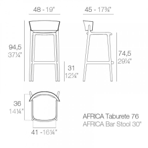 Стул пластиковый барный Vondom Africa Basic полипропилен, стекловолокно глиняный Фото 2