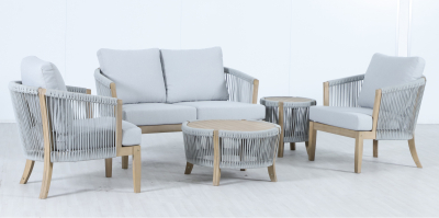 Кресло деревянное с подушками Tagliamento Veneto акация, роуп светлый тик, серый Фото 11