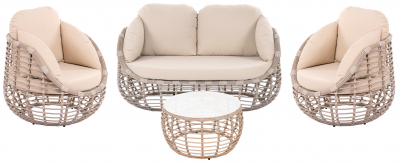 Комплект плетеной мебели ReeHouse Lotus алюминий, искусственный ротанг, олефин, стекло ирбис, бежевый, белый сатин Фото 1