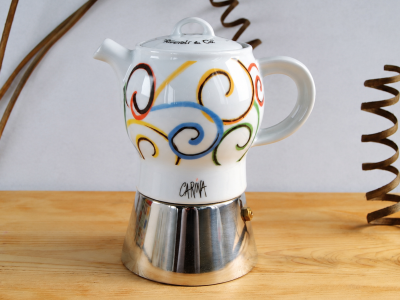 Кофеварка гейзерная Ancap Espressina Classic сталь, фарфор деколь Riccioli & Co. Фото 1