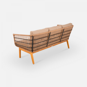 Диван трехместный плетеный с подушками ReeHouse Letto алюминий, ясень, искусственный ротанг, олефин американский орех, капучино Фото 9