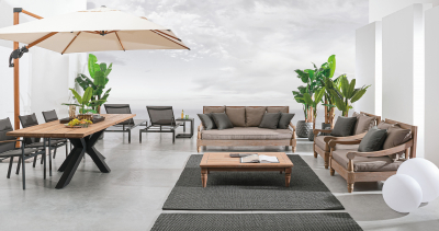 Кресло текстиленовое Garden Relax Kubik алюминий, ДПК, текстилен антрацит, тик Фото 16