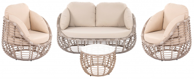 Комплект плетеной мебели ReeHouse Lotus алюминий, искусственный ротанг, олефин, стекло ирбис, бежевый, белый сатин Фото 1