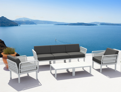 Диван пластиковый трехместный с подушками Siesta Contract Portofino Lounge стеклопластик, полипропилен, полиэстер белый, темно-серый Фото 5
