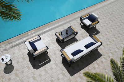 Комплект металлической лаунж мебели Bomonti Breeze алюминий, ироко, ткань Фото 12