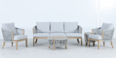 Комплект плетеной лаунж-мебели на 5 персон Tagliamento Veneto акация, роуп, олефин светлый тик, серый Фото 5