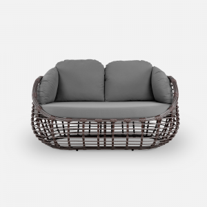 Диван двухместный плетеный с подушками ReeHouse Lotus алюминий, искусственный ротанг, олефин шоколад металлик, серый Фото 7