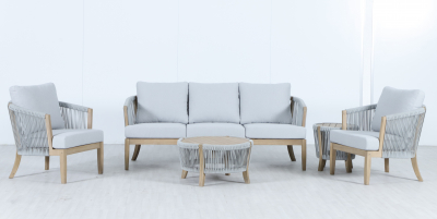 Столик деревянный кофейный Tagliamento Veneto акация, роуп, олефин светлый тик, серый Фото 8