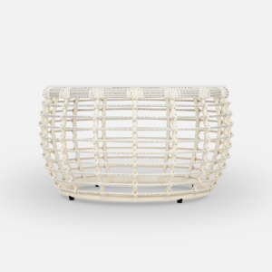 Столик плетеный кофейный ReeHouse Lotus алюминий, искусственный ротанг, стекло доминикана, белый сатин Фото 6