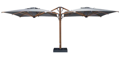 Зонт профессиональный двухкупольный 2.9х6.3 м Scolaro Galaxia Dual T Timber алюминий, акрил имитация ироко, серебристо-серый Фото 6