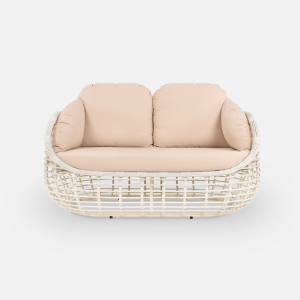 Диван двухместный плетеный с подушками ReeHouse Lotus алюминий, искусственный ротанг, олефин доминикана, бежевый Фото 8